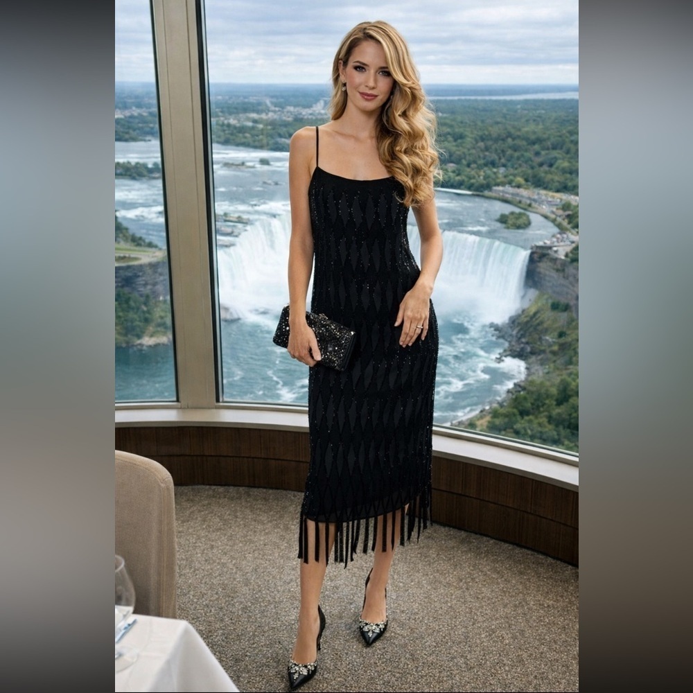 Zara NWT  sequinned fringed maxi dress size M/L.